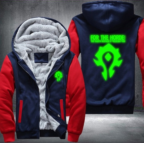 WOW Luminous Blue Green Thicken Coat Winter Fleece Zipper Hoodies Sweatshirts