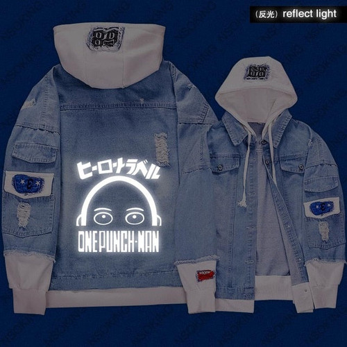 One Punch Man Saitama reflect light Jeans hoodie