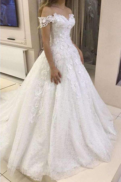 Gorgeous Off the Shoulder Sweetheart Ball Gown Wedding Dresses W515