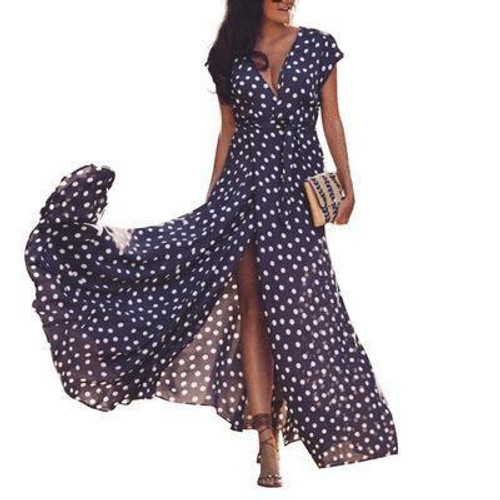 Sexy Deep V Polka Print Sleeveless Cardigan Strap Maxi Dress