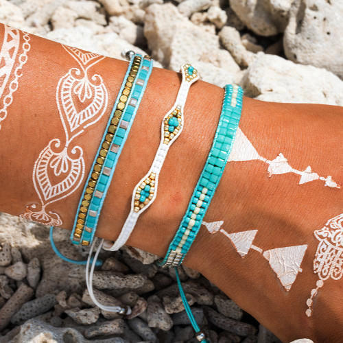 Bohemian Adjustable Sea Blue Multilayer Wave 3Pcs Bracelet Bangles