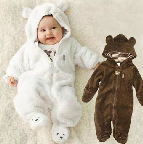 Autumn Winter  Baby Rompers Bear style baby coral fleece  brand  Hoodies Jumpsuit baby girls boys