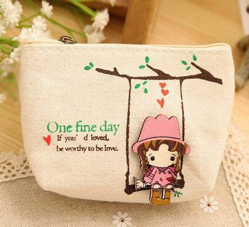 Cute Canvas Coin Bag Lovely Girls The Swing Holder Purse Small Zipper Wallet Card Purse Zip Key Case