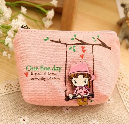 Cute Canvas Coin Bag Lovely Girls The Swing Holder Purse Small Zipper Wallet Card Purse Zip Key Case