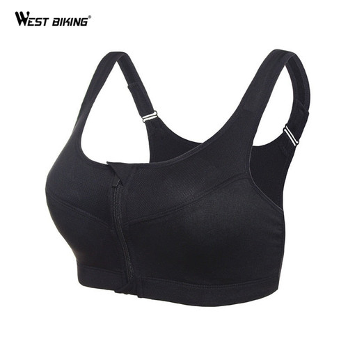 WEST BIKING Women Running Yoga Gym Fitness Front Zipper Bra Shakeproof Push Up Tank Top Racerback Padded Bicycle Bike Sports Bra