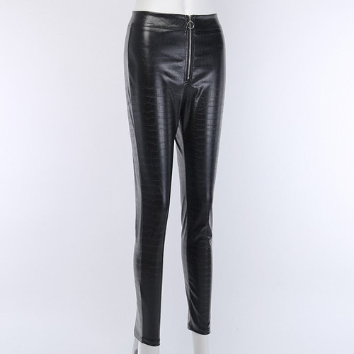 Faux Leather Crocodile Print High Waist Pants