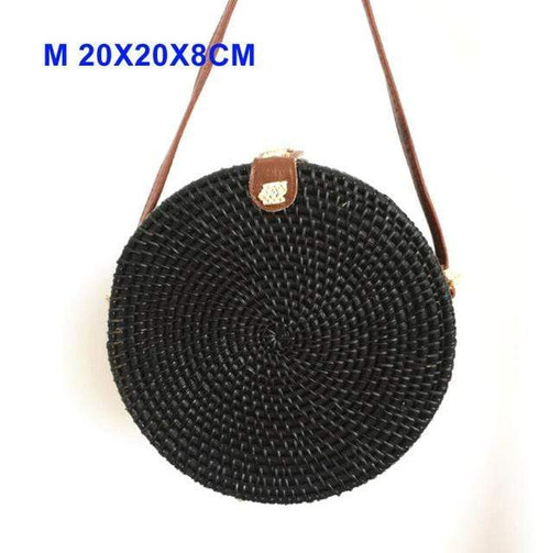 Round Handmade Woven Rattan Beach Cross Body Circle Bohemia Straw Handbag