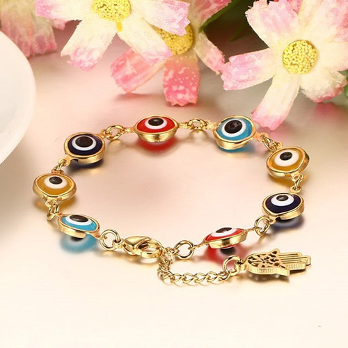 Evil Eye Bracelet with Hamsa Hand Charm