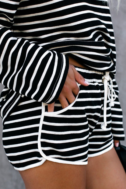 Striped Lounge Long Sleeves Shorts Set