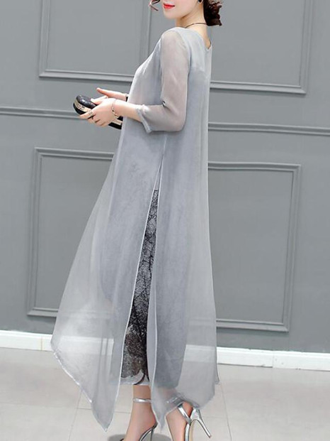 Women's Chiffon Dress Knee Length Dress - 3/4 Length Sleeve Print Layered Summer Plus Size Hot Going out Gray S M L XL XXL 3XL 4XL 5XL