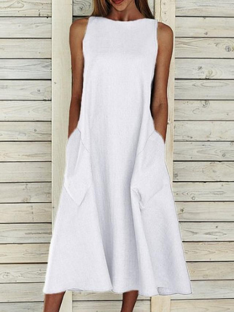 Women's A-Line Dress Midi Dress - Sleeveless Pocket Summer Basic Hot Holiday White Blue Yellow Gray S M L XL XXL