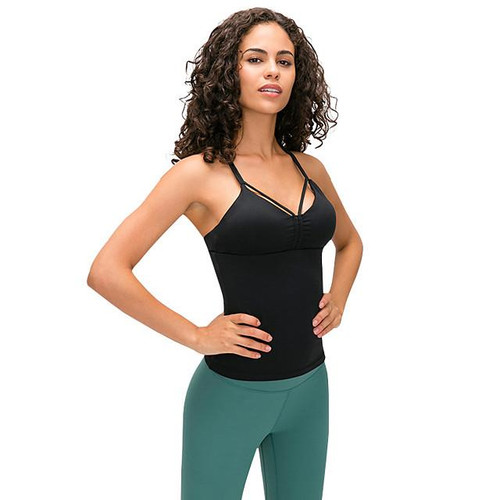 Women's Padded Tank Top Criss Cross Strappy Fashion White Black Purple Green Nylon Yoga Running Fitness Vest / Gilet Sport Activewear Breathable Comfort Quick Dry 4 Way Stretch Moisture Wicking