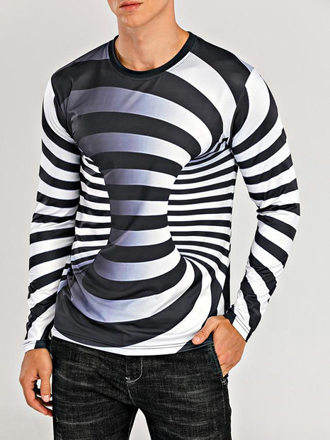 Men's Graphic optical illusion Plus Size T-shirt Print Long Sleeve Daily Tops Streetwear Exaggerated Round Neck Rainbow