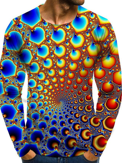 Men's Graphic optical illusion Plus Size T-shirt Print Long Sleeve Daily Tops Streetwear Exaggerated Round Neck Rainbow