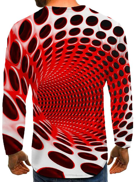 Men's 3D Graphic Plus Size T-shirt Print Long Sleeve Daily Tops Elegant Exaggerated Round Neck Red