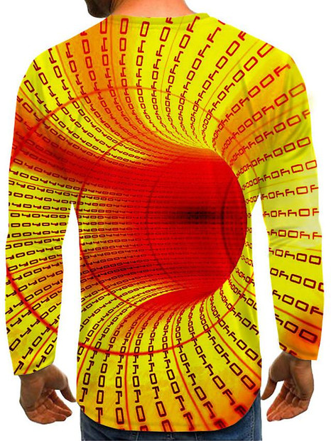 Men's Graphic optical illusion Plus Size T-shirt Print Long Sleeve Daily Tops Streetwear Exaggerated Round Neck Blue Blushing Pink Green