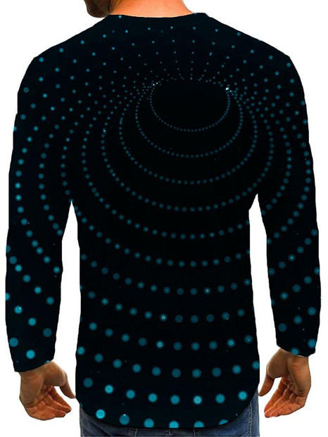 Men's 3D Graphic Plus Size T-shirt Print Long Sleeve Daily Tops Elegant Exaggerated Round Neck Black