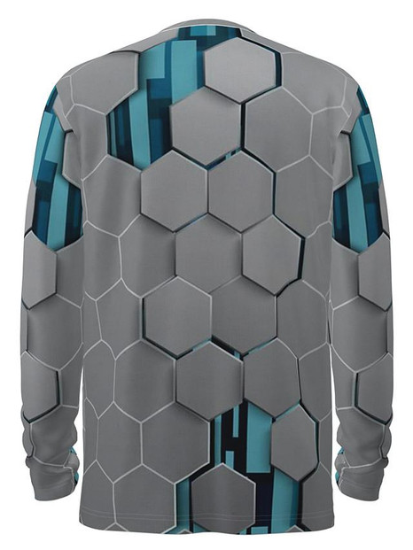 Men's 3D Graphic T-shirt Long Sleeve Daily Tops Basic Round Neck Gray