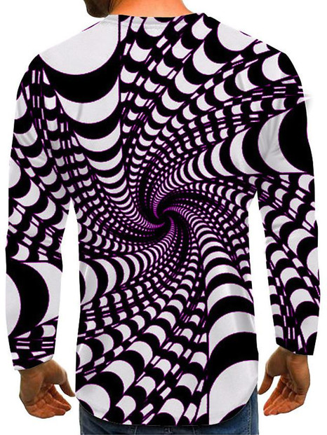 Men's Graphic optical illusion Plus Size T-shirt Print Long Sleeve Daily Tops Basic Exaggerated Round Neck Blue Purple Blushing Pink