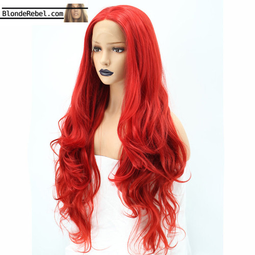 Apple (Red Long Body Wave Heat Safe Synthetic Lace Front Wig)