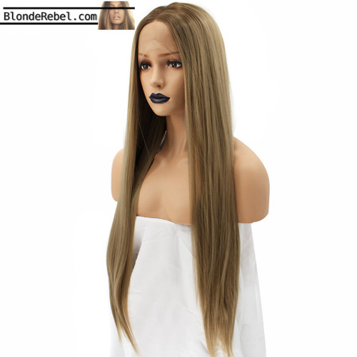 Yonce (20"-28" Silky Straight Ombre Rooted Blonde Synthetic Heat Safe Lace Front Wig)