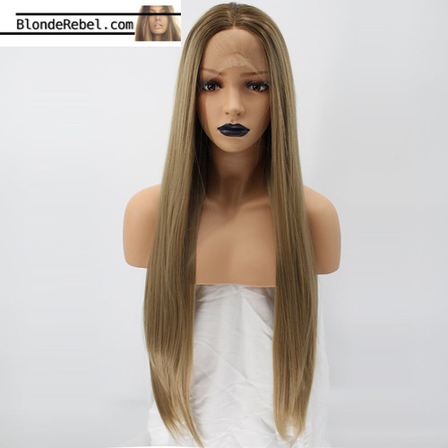 Yonce (20"-28" Silky Straight Ombre Rooted Blonde Synthetic Heat Safe Lace Front Wig)