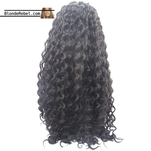 Lena (22"-26" Natural Black Curly Synthetic Heat Safe Lace Front Wig)