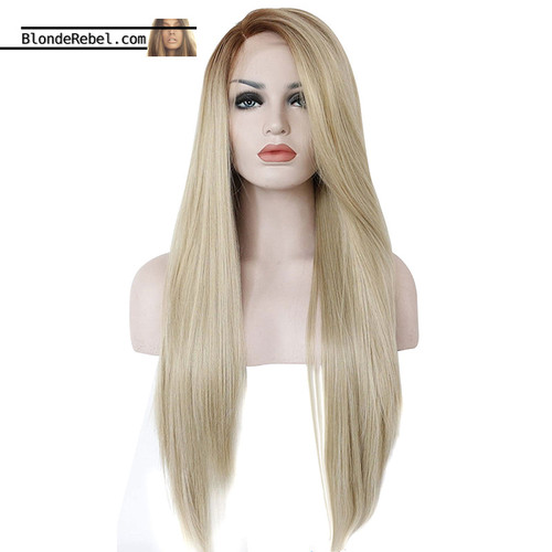 Della (18"-30" Straight Ombre Subtle Rooted Blonde Synthetic Heat Safe Lace Front Wig)