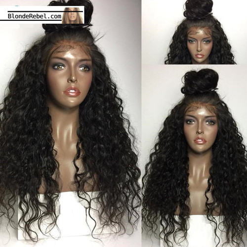 Bebe (Curly Wavy Natural Black 100% Remy Human Hair 13x6 LF Wig 12"-26" Avail.)