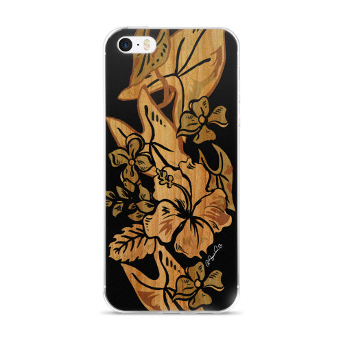 Surfboard Retro Hawaiian Print in Black Cell Phone Case - Fits iPhone X and Other Sizes 5-X