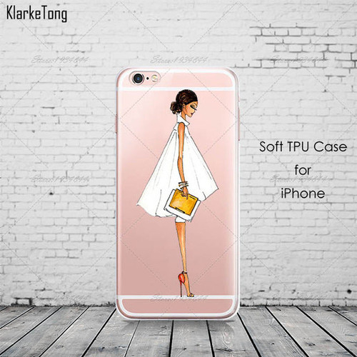 Beautiful Girl drink coffee Design Transparent TPU Case Cover For iPhone