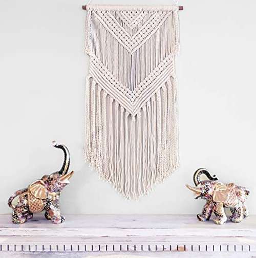 Boho Macrame woven Wall Hanging Beige 16 in x 36 in Modern Bohemian Tapestry wall art decor