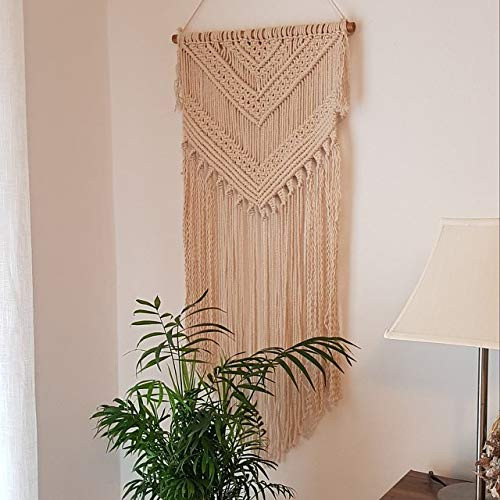 Boho Macrame woven Wall Hanging Beige 16 in x 36 in Modern Bohemian Tapestry wall art decor