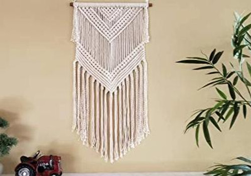 Boho Macrame woven Wall Hanging Beige 16 in x 36 in Modern Bohemian Tapestry wall art decor