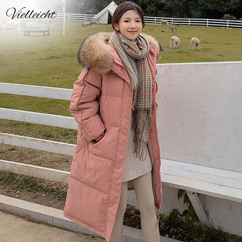 Vielleicht 2020 Long Winter Coat Women Hooded Down Parka Ladies New Warm Winter Jacket Women Loose Big Fur Collar Jacket Coat