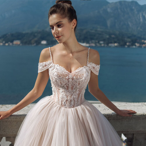 Gorgeous Beading Lace Tulle Wedding Dresses With 2 Sleeve style for Choose