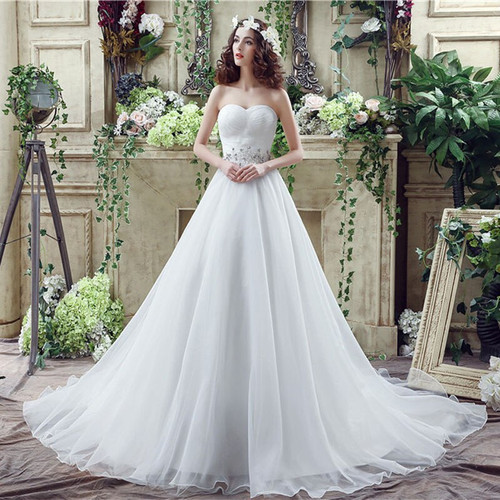 White Organza Simple Wedding Dresses Sweetheart