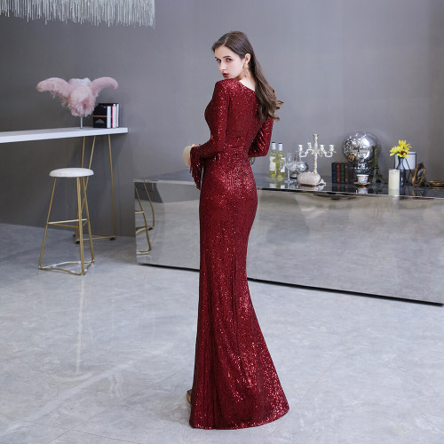 Dark Red Evening Dress Gorgeous Plunging V-Neck