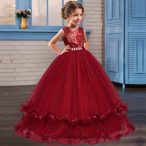 Burgundy Flower Girl's Dresses Lace Wedding Princess