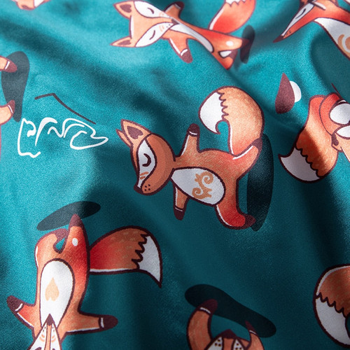 Satin Pajamas Set Cartoon Print Fox Top And Shorts