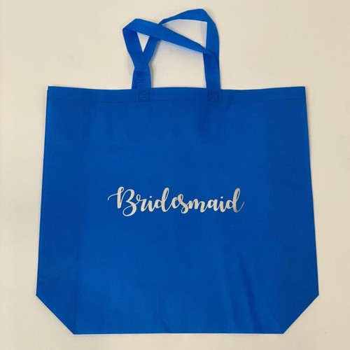 Sample Sale - Blue Tote Bags, "Bridesmaid", in Silver Glitter Size: L