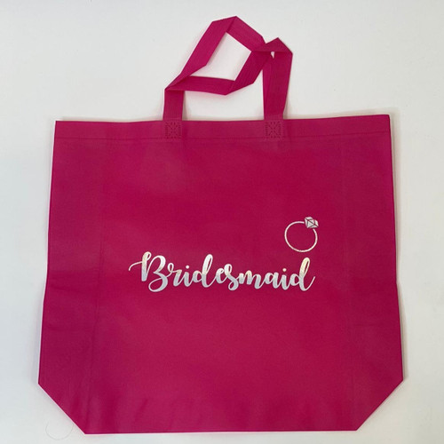 Sample Sale - Hot Pink Tote Bags, "Bridesmaid", in Silver Glitter Size: L