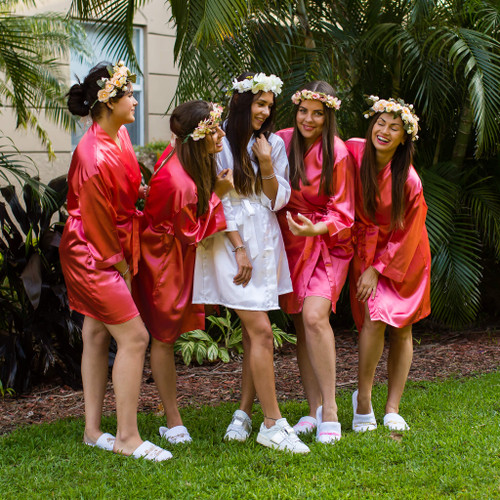 Satin Coral bridesmaid robes