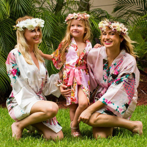 Kids Floral Peacock Kimono Robes