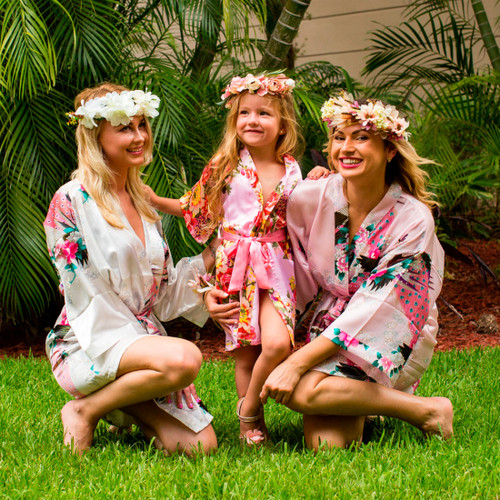 Floral Peacocks Bridesmaid Kimono Robes