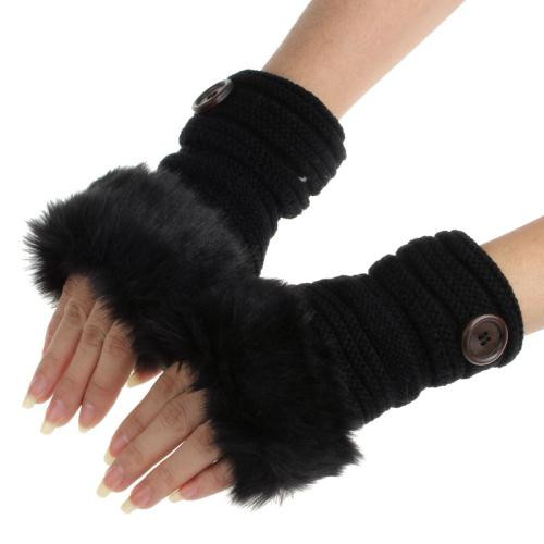 Knitted Faux Fur Fingerless Gloves for Women