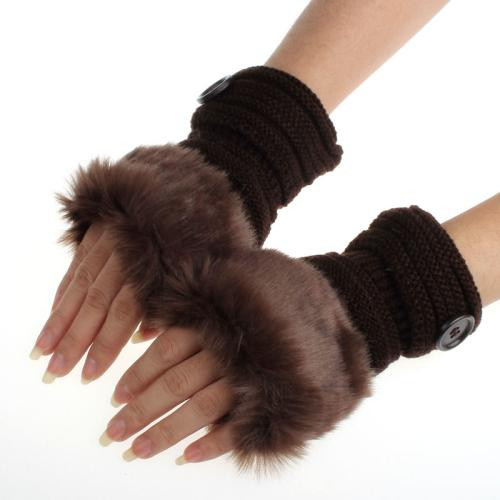 Knitted Faux Fur Fingerless Gloves for Women