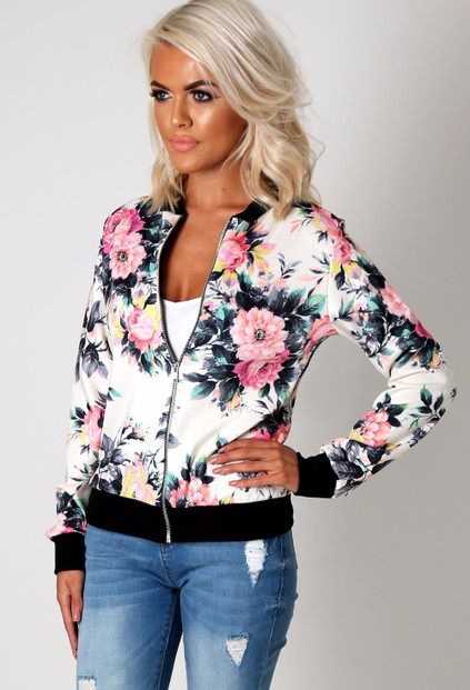 Flower Print Sukajan Bomber Jacket