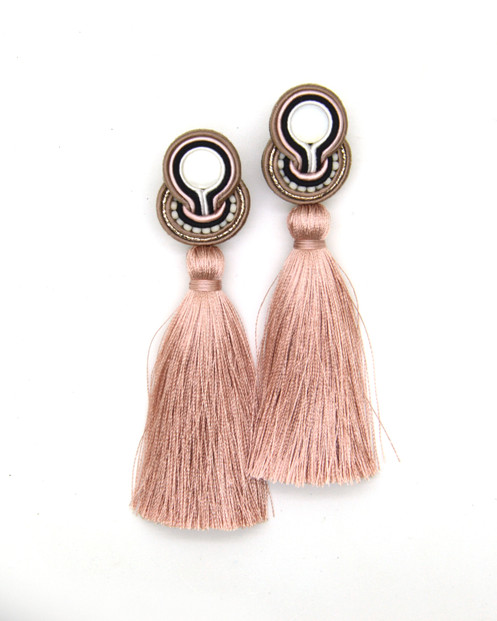 Long earrings with tassels and shell beads