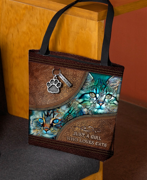 Just A Girl Who Loves Cats Leather Printed Tote Bag